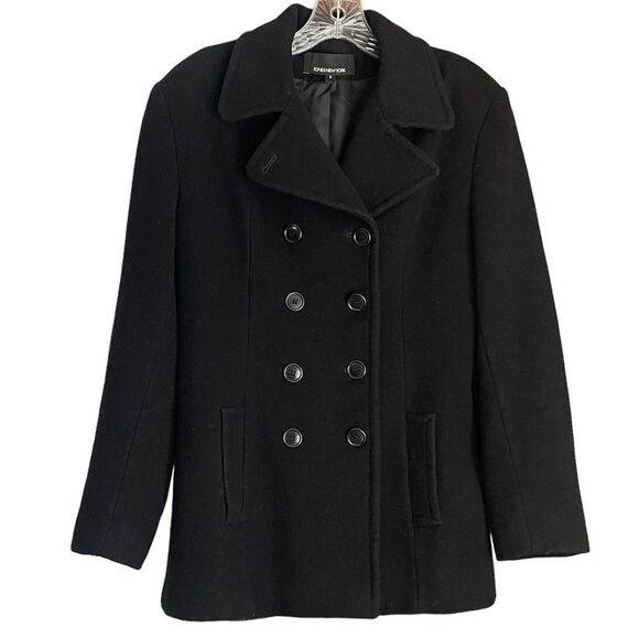 Jones New York Black Wool Cashmere Double Breasted Winter Pea Coat, size 8 - Picture 1 of 8